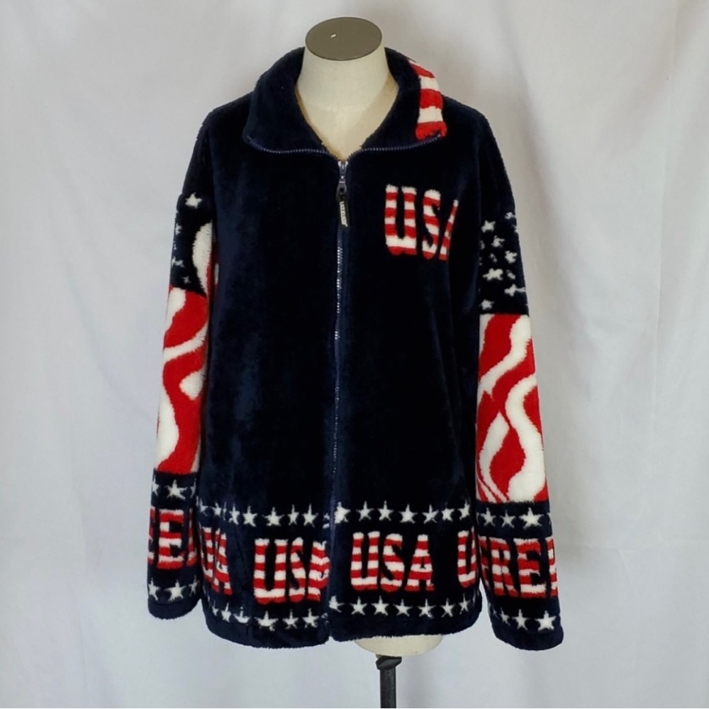 America / American Flag Red White and Blue Fleece Zip-Up Coat / Jacket